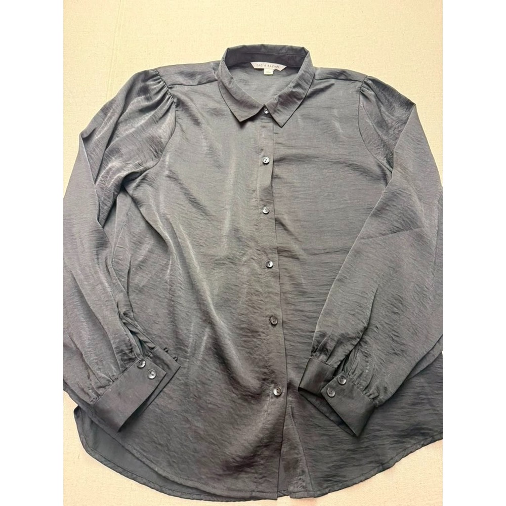 Zac & Rachel Women’s Satin Button-Up Blouse Gray Size L [A87]